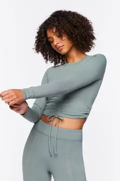 Forever 21 Forever 21 Active Ruched Drawstring Crop Top Tea. 2