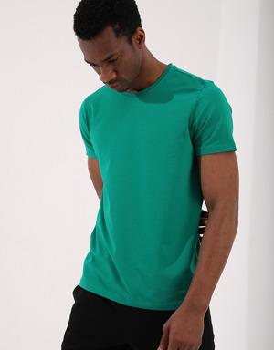 Koyu Yeşil Basic Kısa Kol Standart Kalıp O Yaka Erkek T-Shirt - 87911