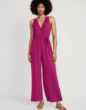 Sleeveless Double-Strap Ankle-Length Jumpsuit for Women red