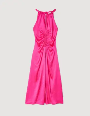 Ruched satin-effect maxi dress