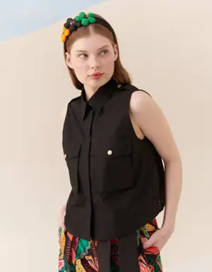 Pocket Sleeveless Shirt Black - 4 / Black