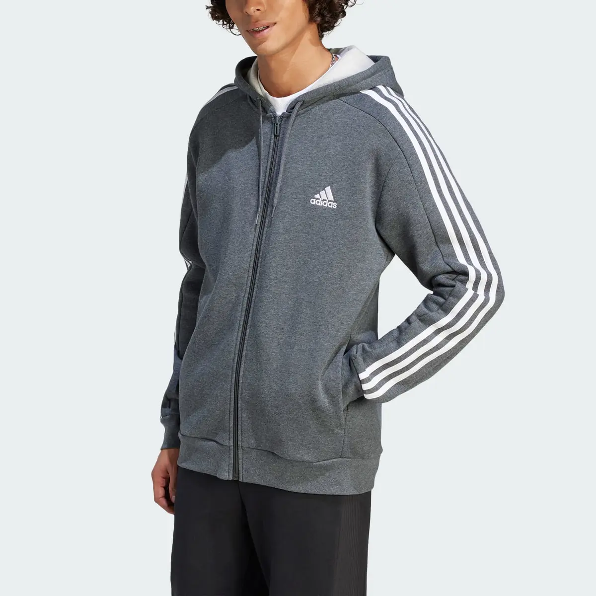 Adidas Essentials Fleece 3-Stripes Full-Zip Hoodie. 1