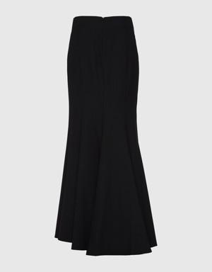 Crepe Long Fish Black Skirt