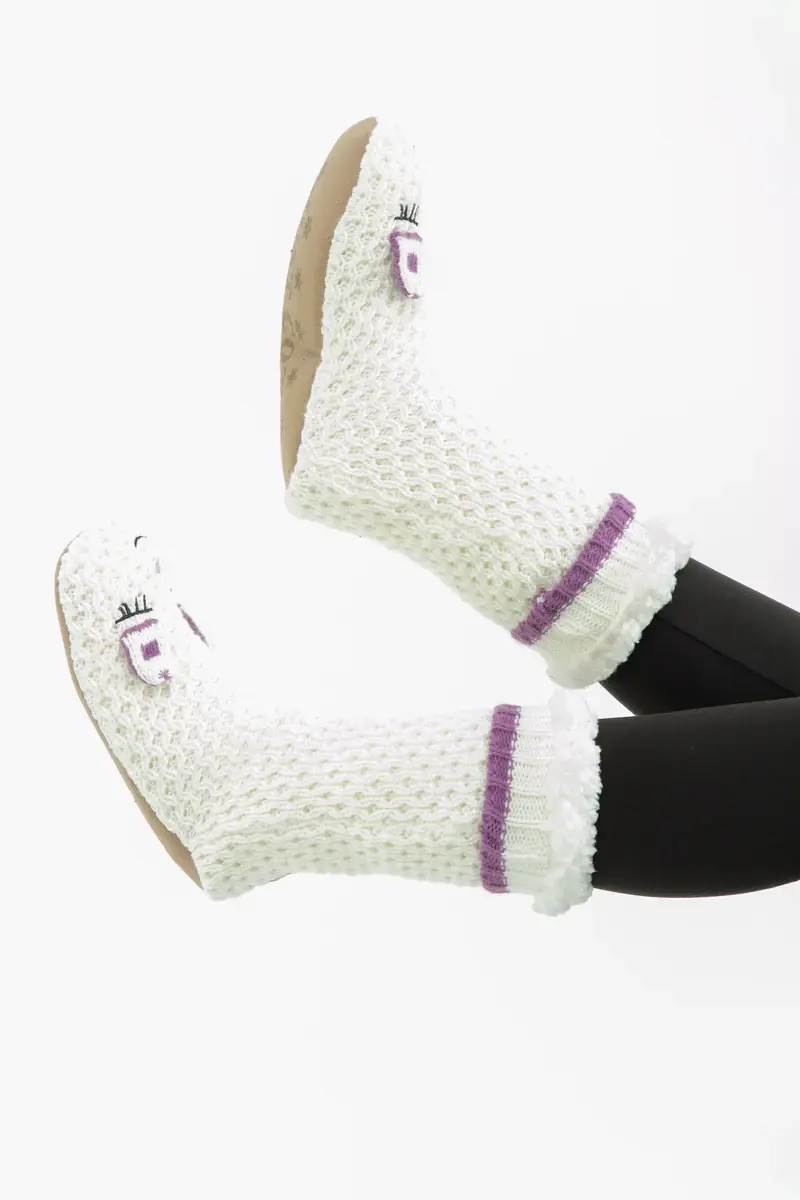 Just Cozy White & Purple - Cozy Slipper Socks - 5-8. 2 Just Cozy White & Purple - Cozy Slipper Socks - 5-8. 2