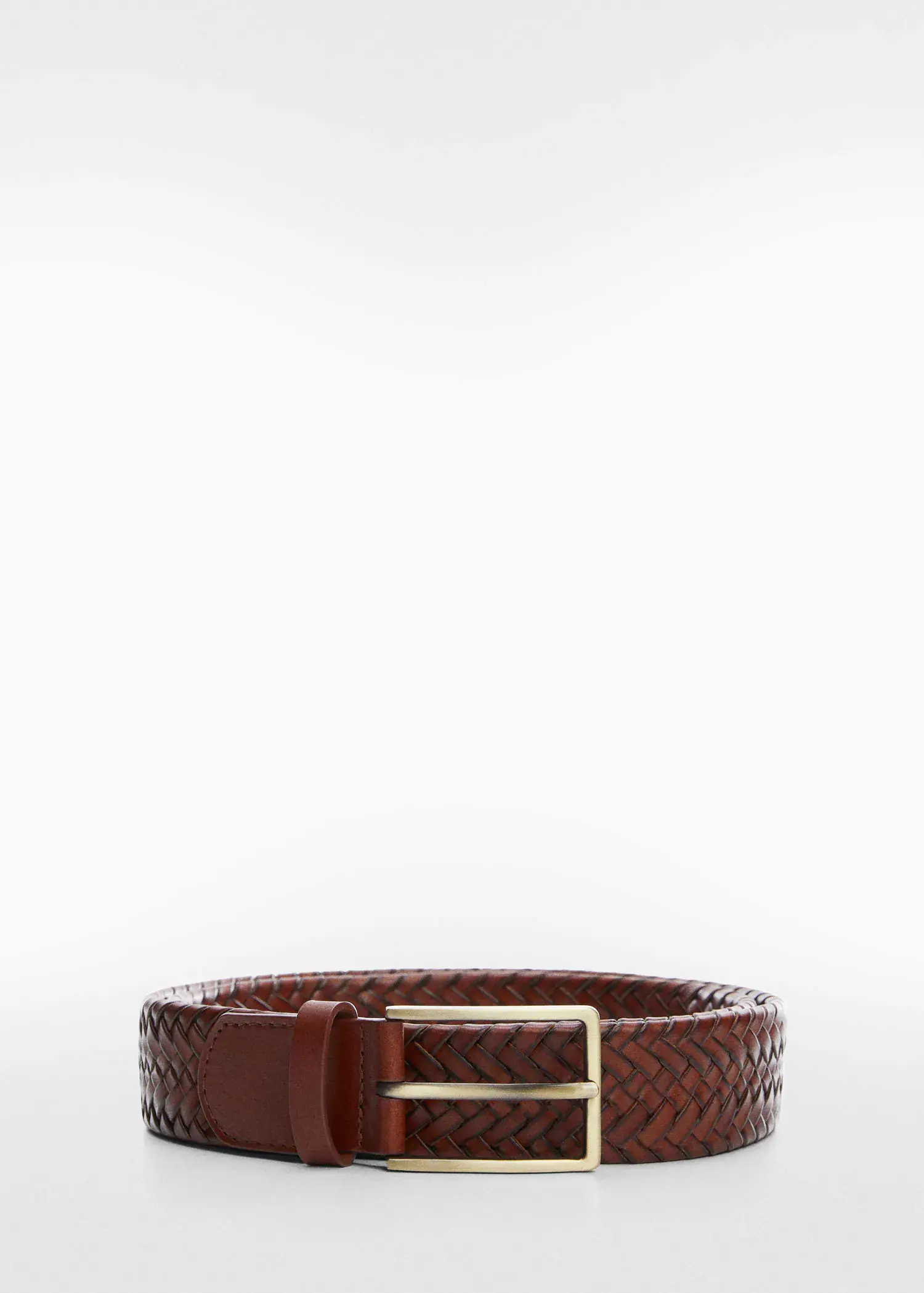 Mango Braided leather belt. a close up of a belt on a white background 