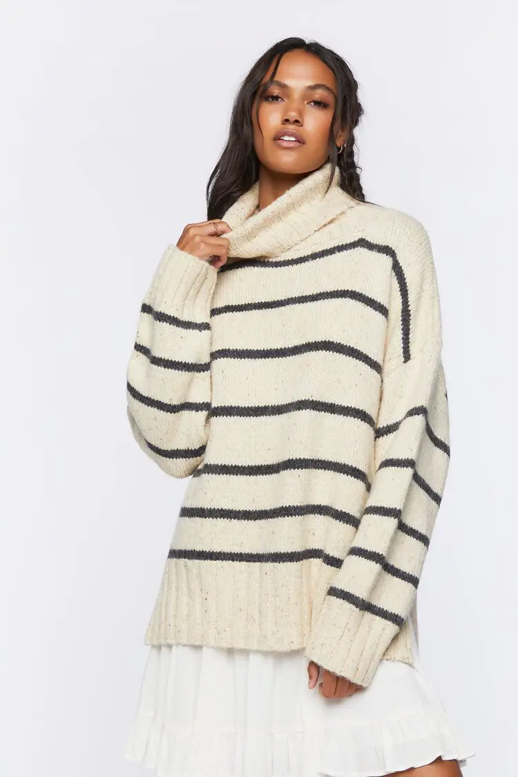 Forever 21 Forever 21 Striped Turtleneck Sweater Cream/Grey. 1