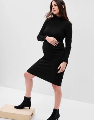 Maternity Turtleneck Rib Midi Sweater Dress black