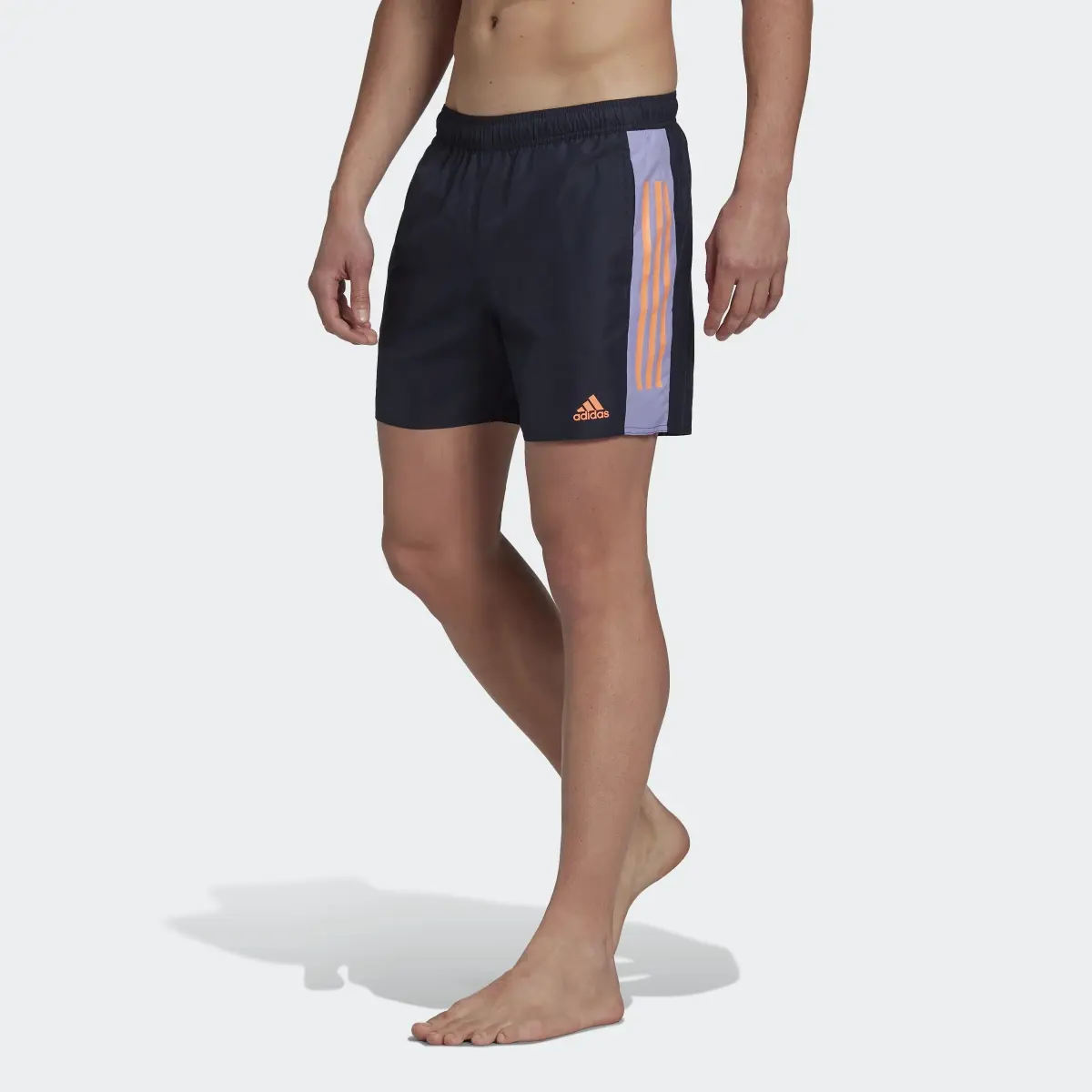 Adidas Short Length Colorblock 3-Stripes Swim Shorts. 1