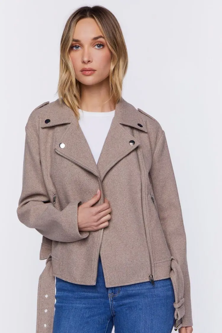 Forever 21 Forever 21 Brushed Moto Jacket Taupe. 1