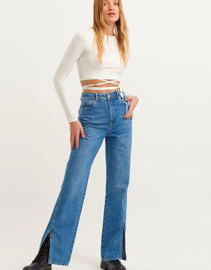 Mavi Yüksek Bel Straight-Fit Denim Pantolon