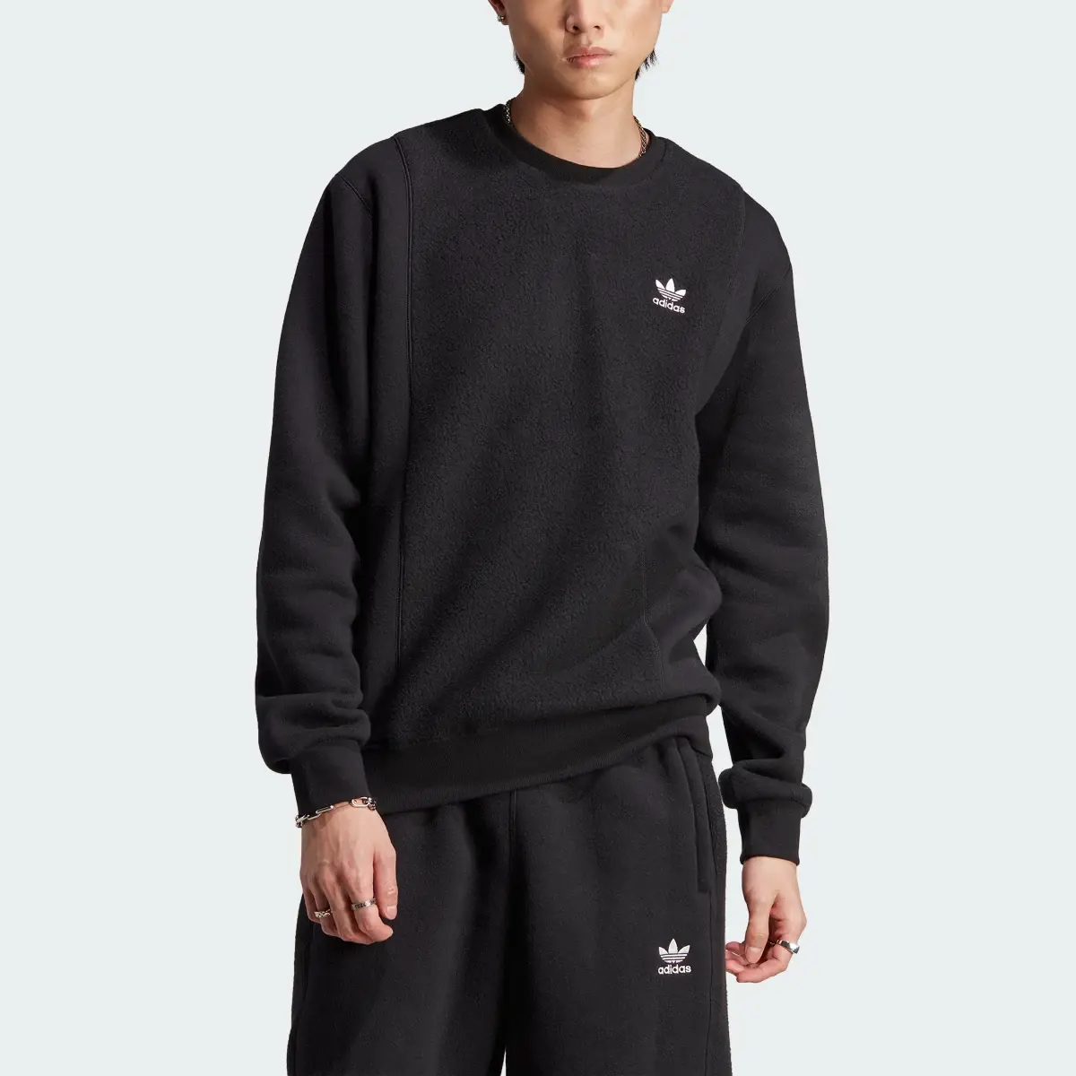 Adidas Essentials+ Trefoil Reverse Material Crew Sweatshirt. 1