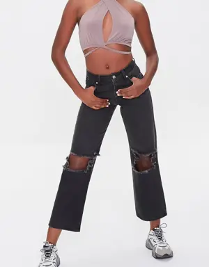Forever 21 Premium Distressed 90s Fit Jeans Washed Black
