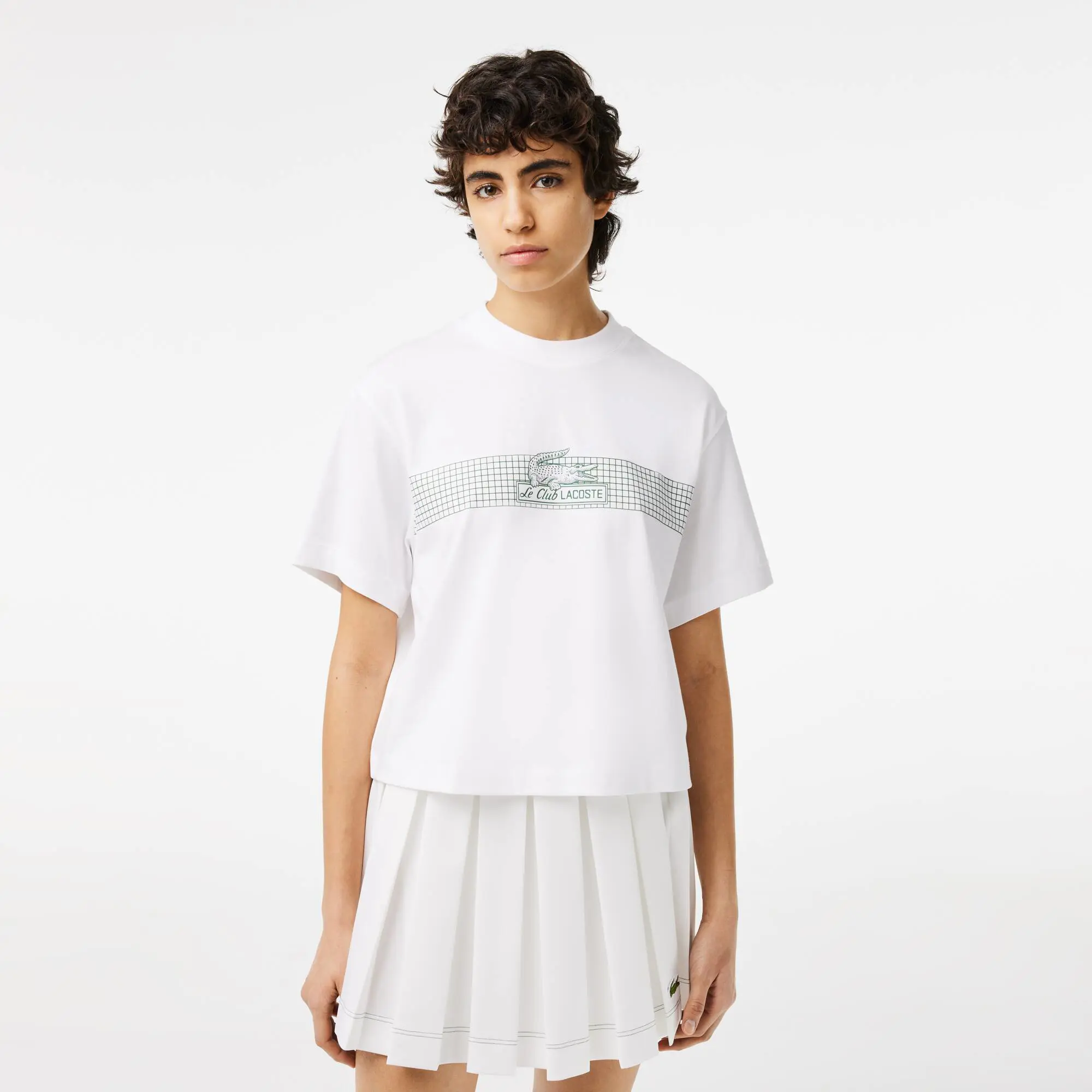 Lacoste T-shirt de algodão com estampado em rede oversize Lacoste para senhora. 1