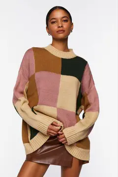 Forever 21 Forever 21 Colorblock Mock Neck Sweater Mocha/Multi. 2