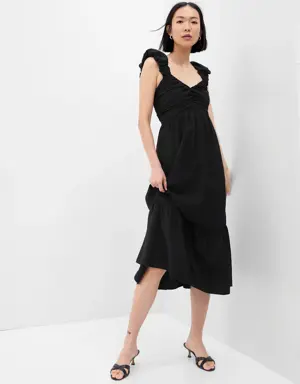 Ruched Tiered Midi Dress black