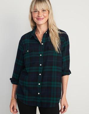 Long-Sleeve Plaid Flannel Boyfriend Tunic Shirt for Women