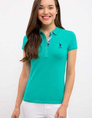 Kadın Yeşil Polo Yaka T-Shirt Basic