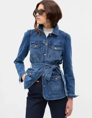 Puff Sleeve Denim Jacket blue