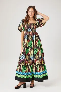 Forever 21 Forever 21 Tropical Print Maxi Dress Black/Multi. 2