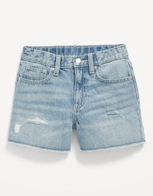 High-Waisted Ripped Non-Stretch Cut-Off Jean Shorts for Girls blue