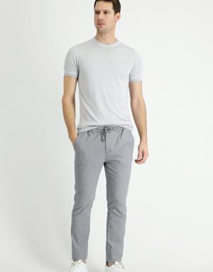 Slim Fit Beli Lastikli İpli Çizgili Klasik Pantolon