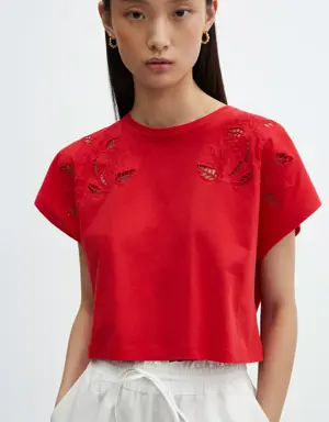 Embroidered detail cotton T-shirt