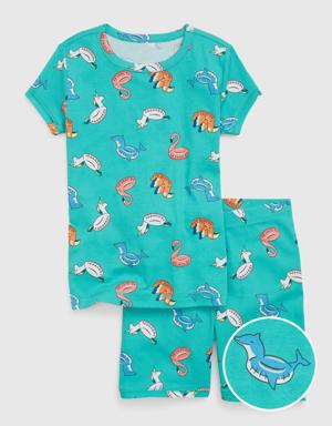 Kids 100% Organic Cotton Print PJ Shorts Set blue