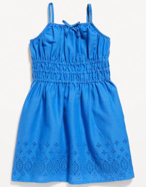 Sleeveless Tie-Front Cutwork Dress for Toddler Girls blue