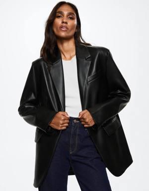 Leather-effect oversized blazer