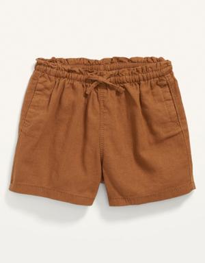 Functional Drawstring Linen-Blend Pull-On Shorts for Toddler Girls beige