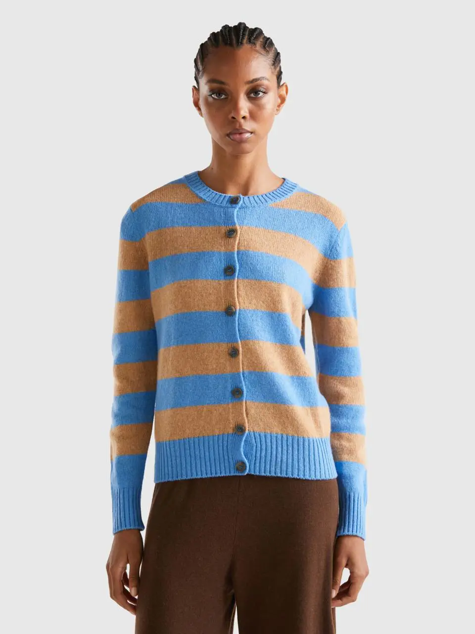Benetton striped cardigan in pure shetland wool. 1