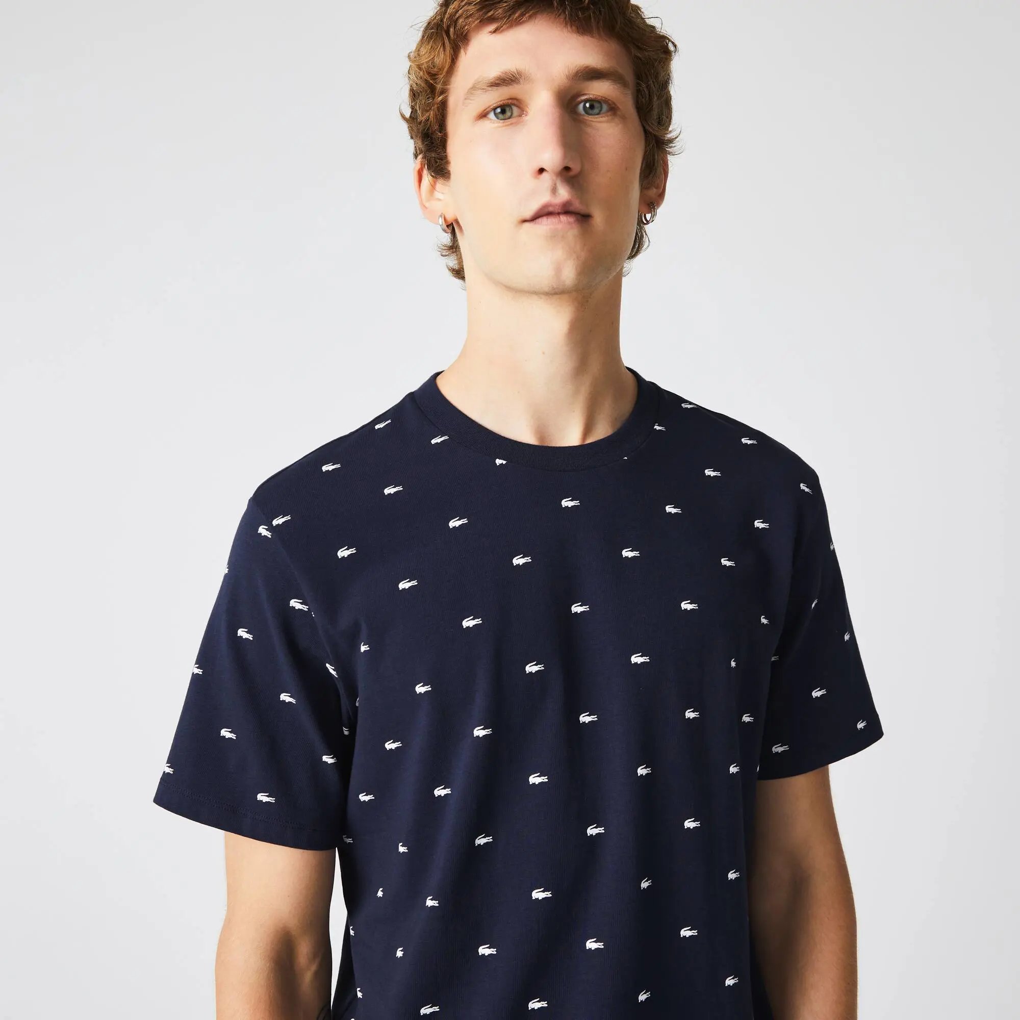 Lacoste T-shirt de casa em algodão stretch com estampado de crocodilo para homem. 1