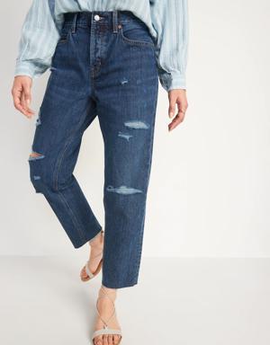 High-Waisted Button-Fly Slouchy Straight Cropped Non-Stretch Jeans for Women blue