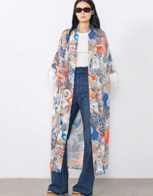 Lace-Up Detailed Belted Kimono With Band Sleeves