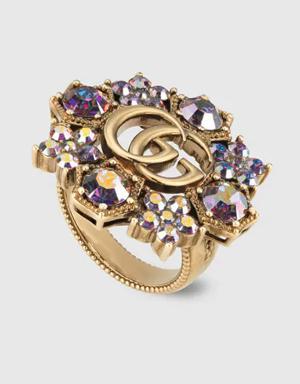 Double G crystal flower ring