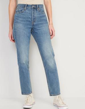 Extra High-Waisted Button-Fly Sky-Hi Straight Non-Stretch Cropped Jeans blue