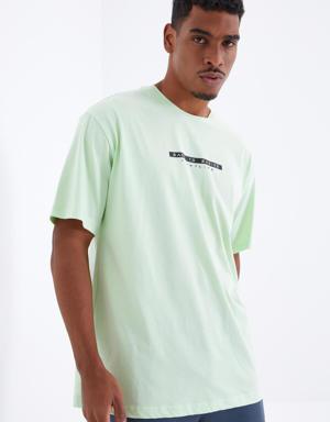 Açık Yeşil Sırtı Yazı Baskılı O Yaka Erkek Oversize T-Shirt - 88100