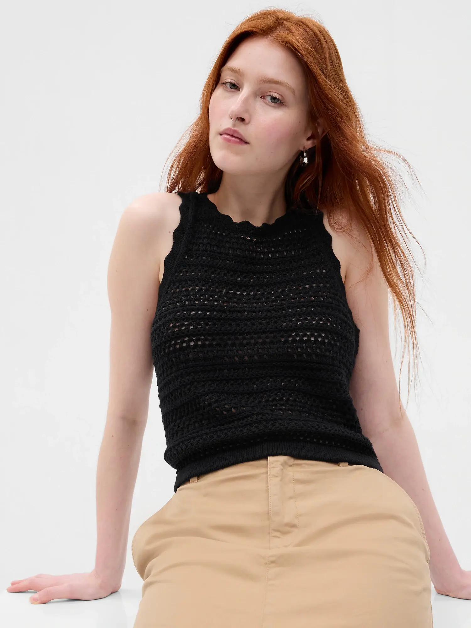 Gap Crochet Halter Tank Top black. 1