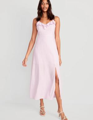 Fit & Flare Linen-Blend Ruffle-Trimmed Maxi Cami Dress for Women pink