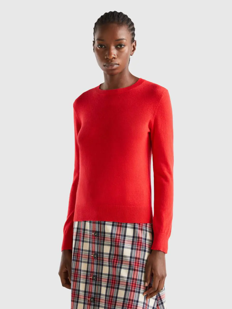 Benetton coral red sweater in pure cashmere. 1