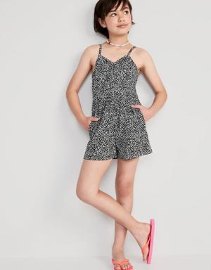 Printed Jersey-Knit Cinch-Front Romper for Girls black