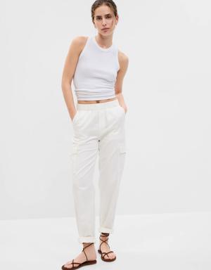 Mid Rise Twill Cargo Pants white
