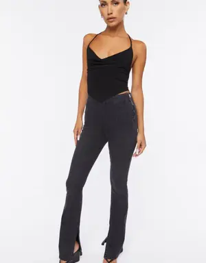 Forever 21 High Rise Bootleg Split Hem Jeans Black