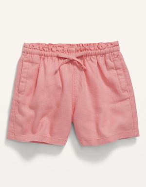 Paperbag-Waist Linen-Blend Pull-On Shorts for Toddler Girls pink