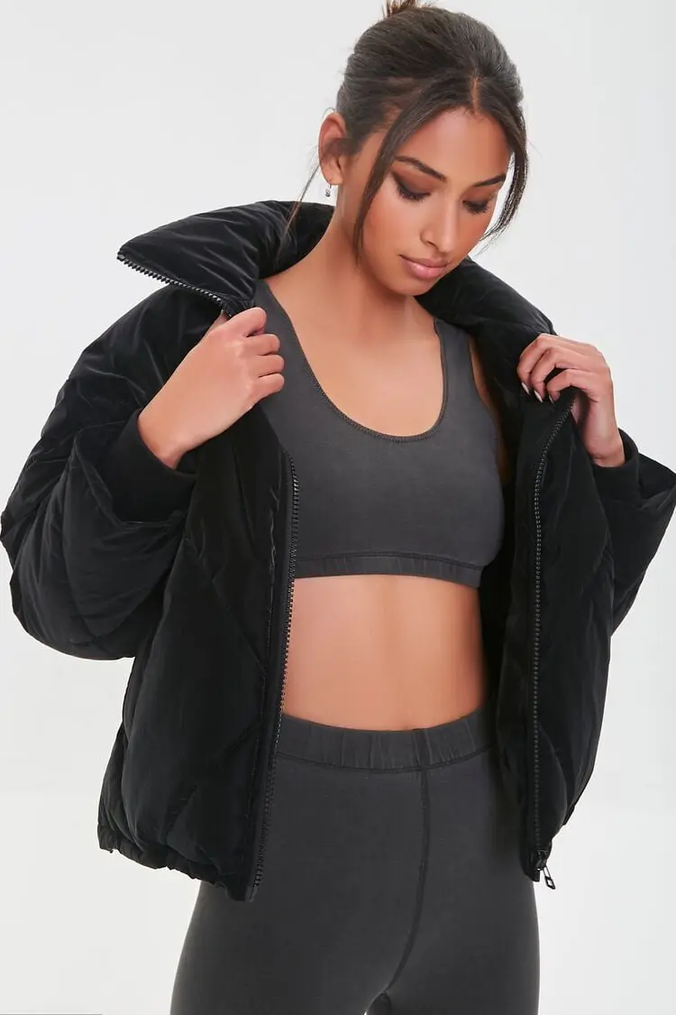 Forever 21 Forever 21 Zip Up Puffer Jacket Black. 1