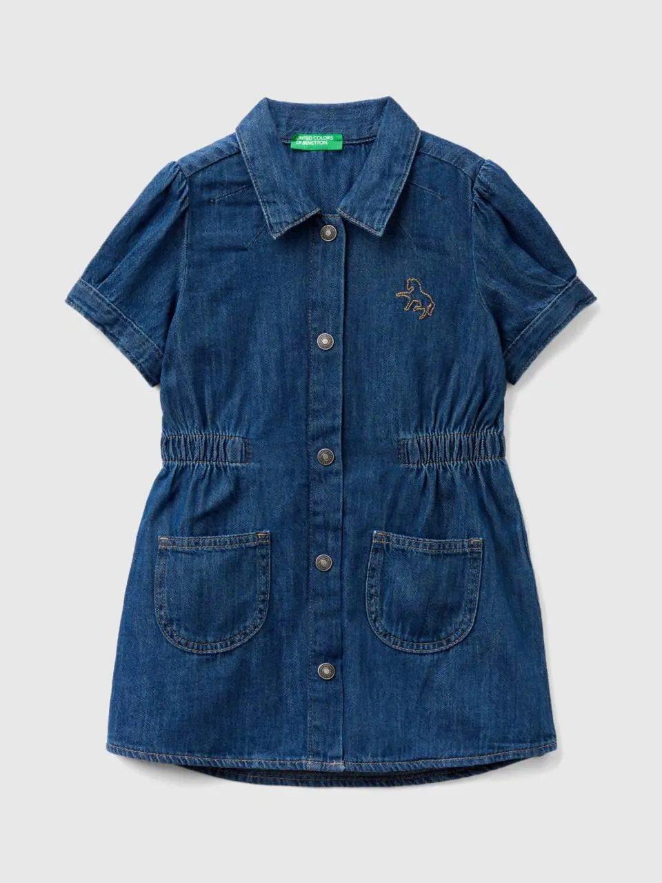 Benetton denim shirt dress with collar. 1