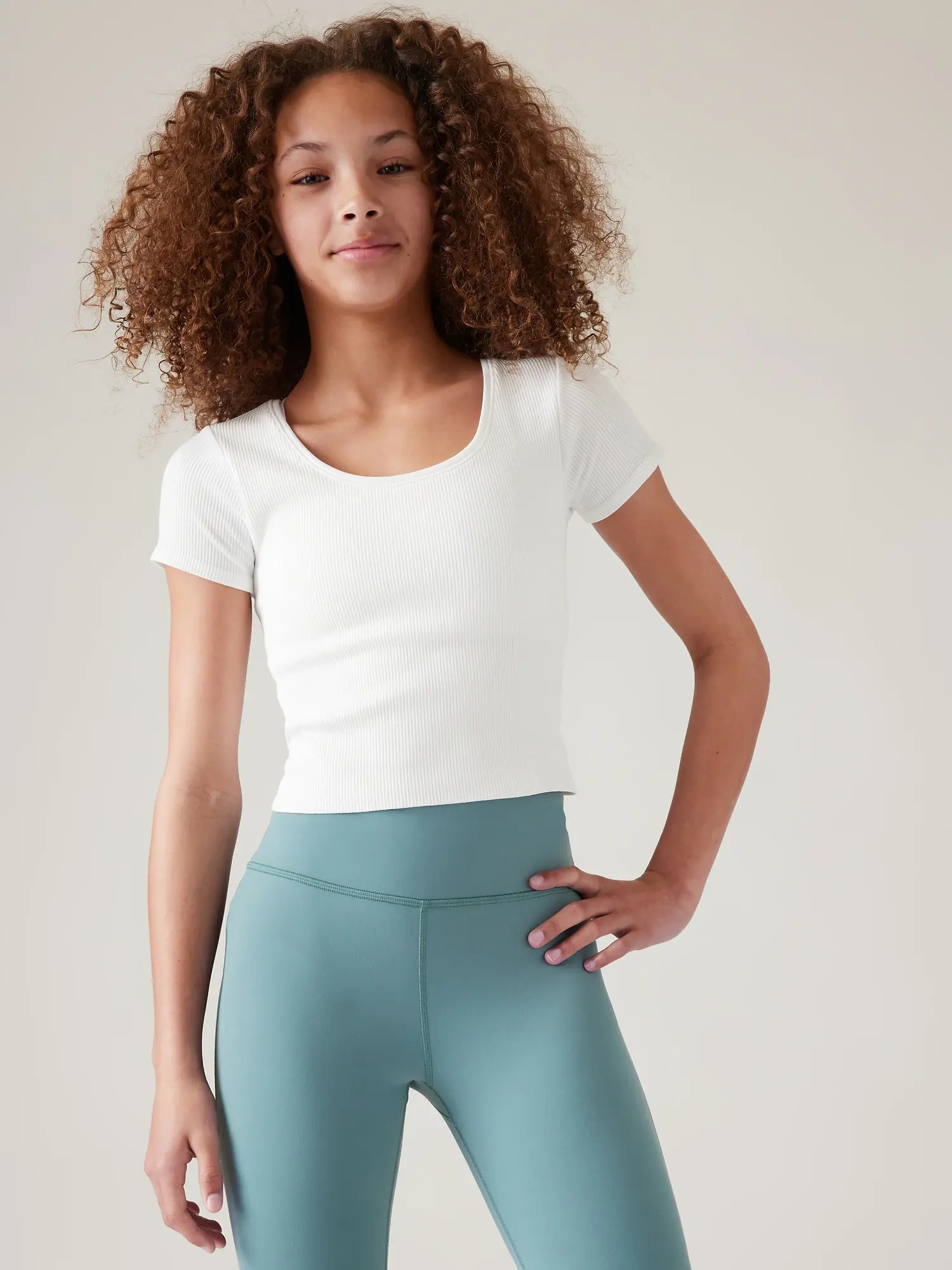 Athleta Girl Rise Above Rib Crop Tee white. 1