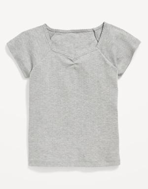 Old Navy Short-Sleeve Pointelle-Knit Cinched Top for Girls gray