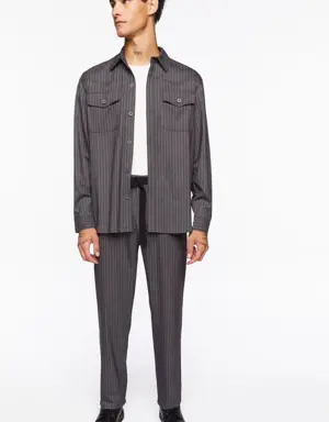 Forever 21 Pinstriped Belted Trousers Charcoal/White