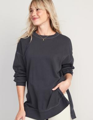 Oversized Boyfriend Garment-Dyed Tunic Sweatshirt for Women black
